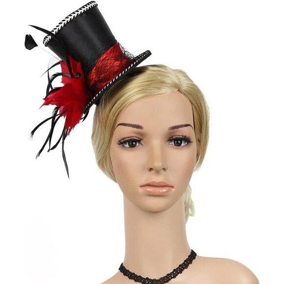 Mini Red Feather Fascinator Hat Womens Wedding Cocktail Party Accessory main image 7